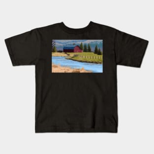 Barn Landscape Painting Kids T-Shirt